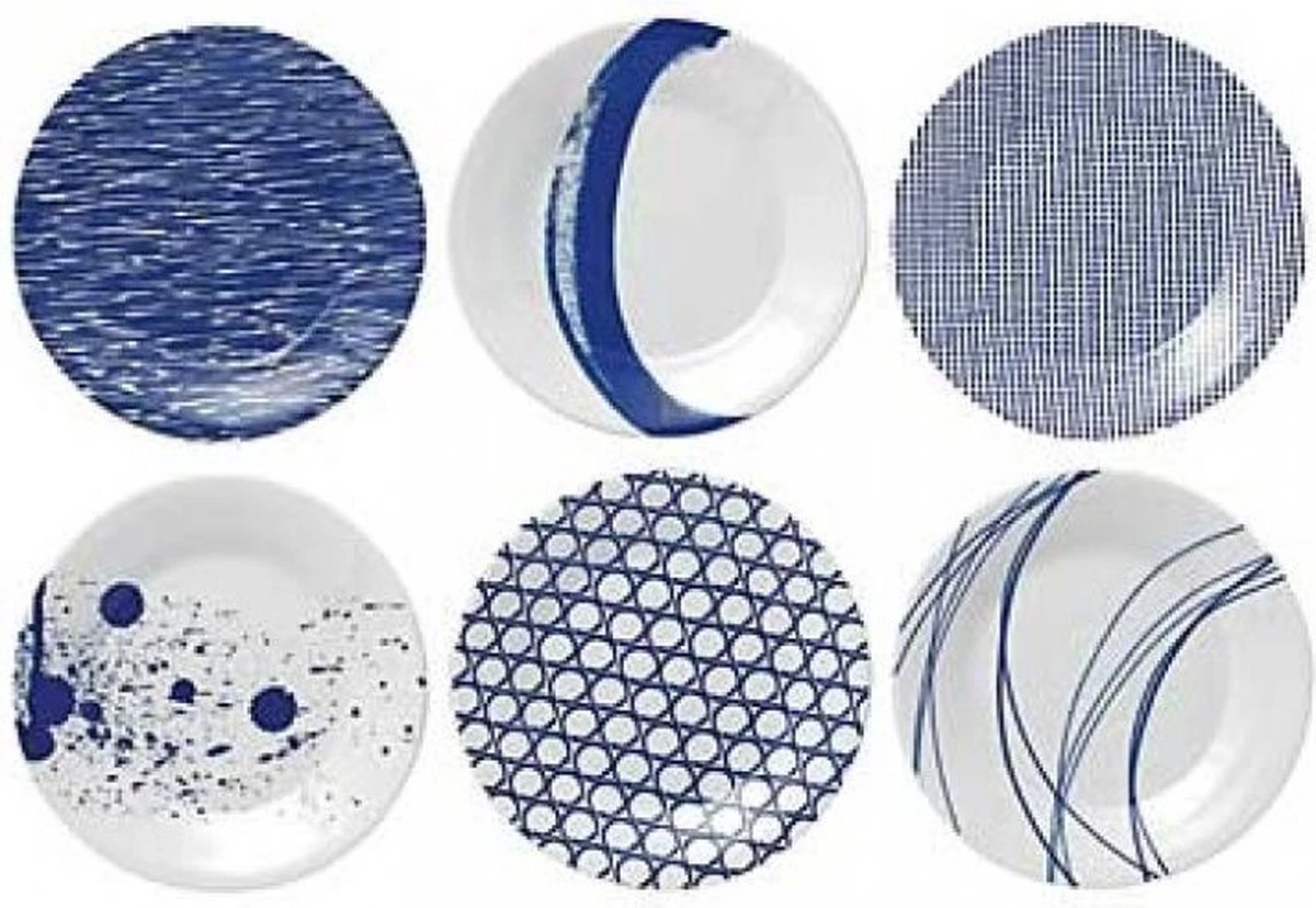 Royal Doulton Pacific - Gebaksbordjes Set - Porselein - Wit / Blauw - ⌀ 16 Cm - 6 Stuks 3 Royal Doulton Pacific - Gebaksbordjes Set - Porselein - Wit / Blauw - ⌀ 16 Cm - 6 Stuks