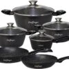 Cheffinger Pannenset - 10 Delig - Marmeren Coating - Inductie - Met Glazen Deksels - Zwart -Keukenproducten Winkel 1200x836