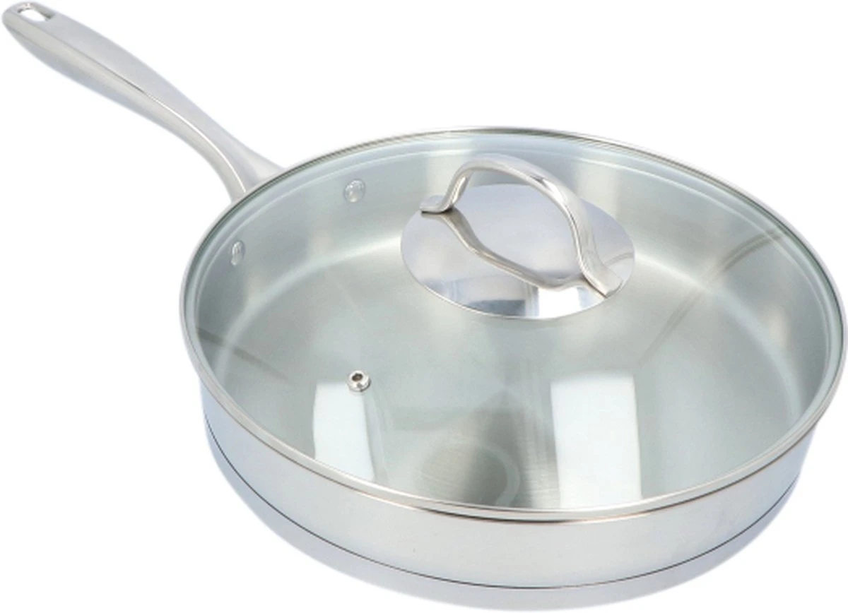 4goodz Dubbelwandige RVS Hapjespan Met Deksel 28 Cm - Zilver 4 4goodz Dubbelwandige RVS Hapjespan Met Deksel 28 Cm - Zilver - Afbeelding 2