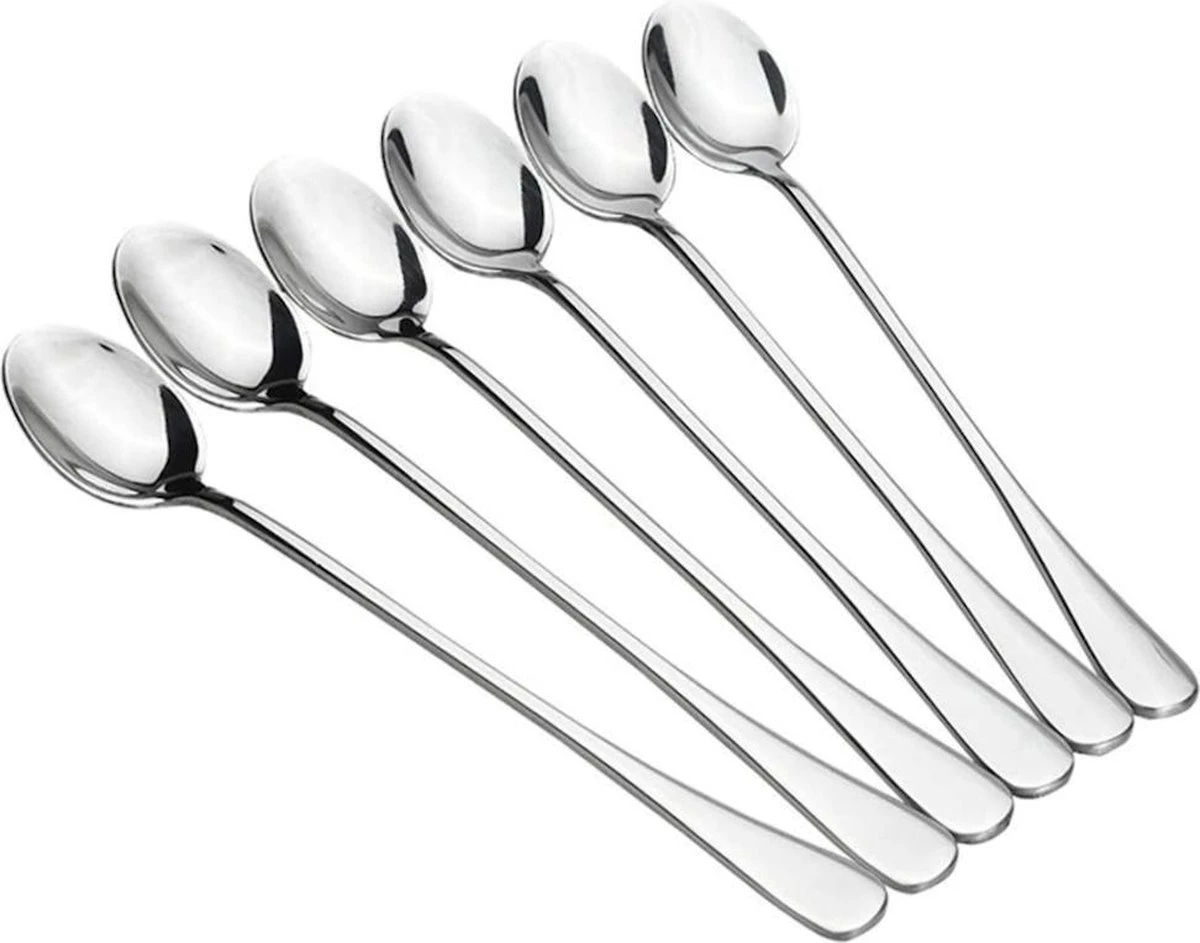 Trendfield Lange Lepels Voor Dessert, Latte Macchiato, Yoghurt Of Cocktail - Dessertlepels RVS - Zilver - 6 Stuks 3 Trendfield Lange Lepels Voor Dessert, Latte Macchiato, Yoghurt Of Cocktail - Dessertlepels RVS - Zilver - 6 Stuks
