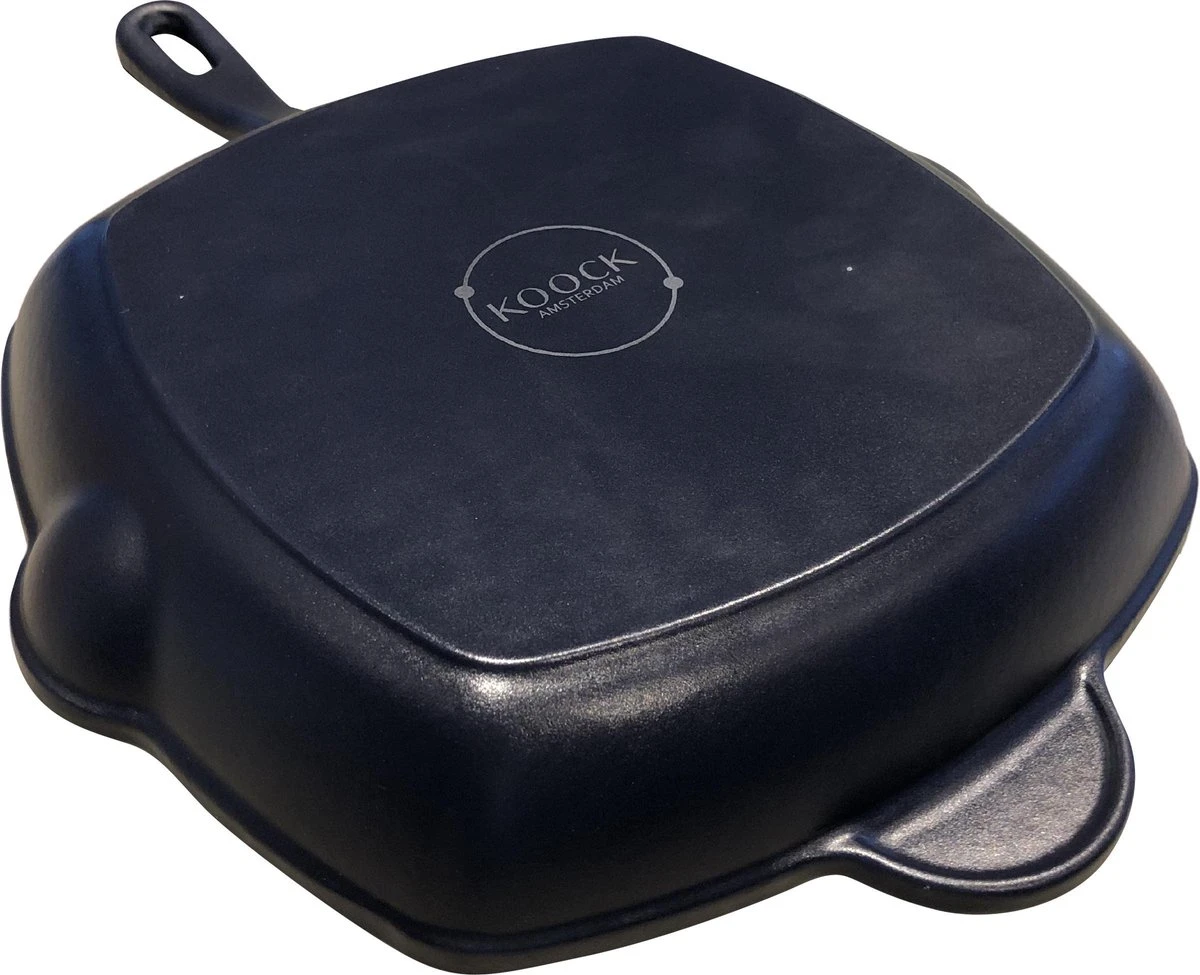 Koock Amsterdam® Grillpan - Geëmailleerd Gietijzer - Geschikt Voor Alle Warmtebronnen - Mat Blauw 4 Koock Amsterdam® Grillpan - Geëmailleerd Gietijzer - Geschikt Voor Alle Warmtebronnen - Mat Blauw - Afbeelding 2