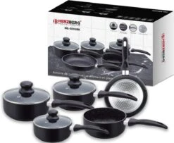 Herzberg HG-5003BK: 8 Pieces Marble Cookware Set - Black -Keukenproducten Winkel 1200x987 1