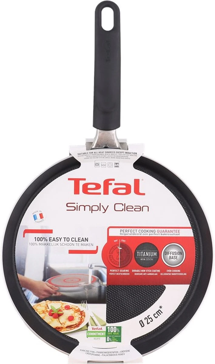 Tefal Simply Clean Pannenkoekenpan - Crêpe Pan Non-stick Coating - Pancake Pan - Titanium - Ø25 Cm - Zwart 7 Tefal Simply Clean Pannenkoekenpan - Crêpe Pan Non-stick Coating - Pancake Pan - Titanium - Ø25 Cm - Zwart - Afbeelding 5