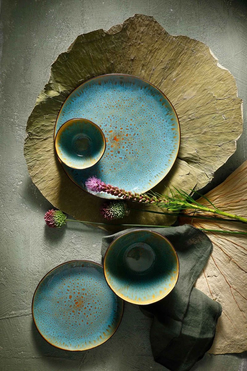 Palmer Bord Diep Lotus 21 Cm Zwart Turquoise Stoneware 2 Stuk(s) 4 Palmer Bord Diep Lotus 21 Cm Zwart Turquoise Stoneware 2 Stuk(s) - Afbeelding 2
