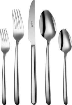 Sola Bestekset Donau - Modern - 12 Persoons - 64 Delig - Zilverwit Edelstaal 18/10 - RVS - Zilver